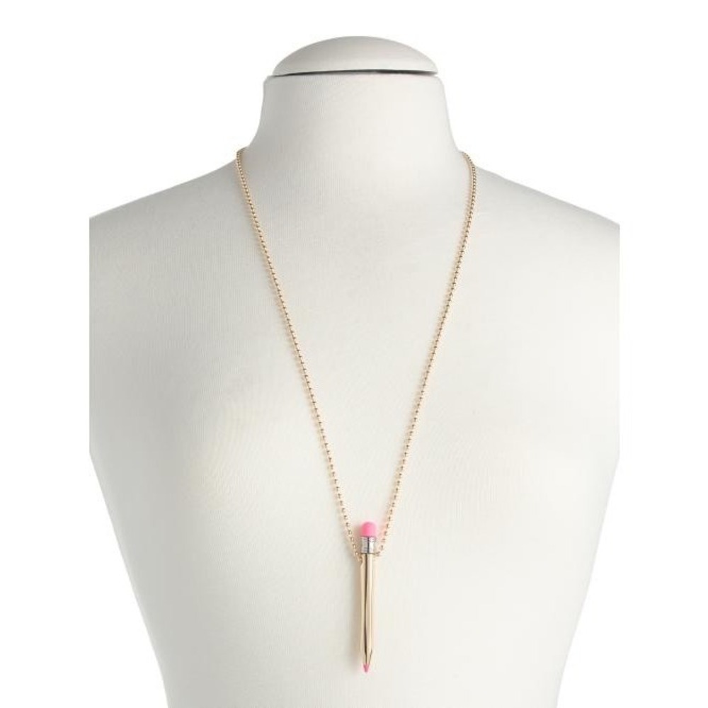Betsey Johnson Pencil Charm Pendant Necklace Teacher Gift Gold School NWT!
